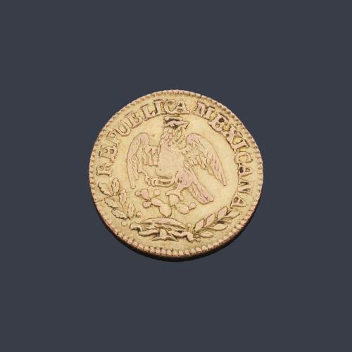 Moneda República mexicana 1855 en oro de 14 K.