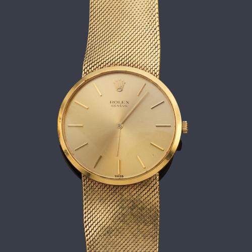  ROLEX Cellini de caballero con caja y brazalete en oro amarillo de 18 K.