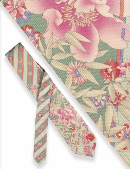 Corbata Leonard motivos de flores sobre verde