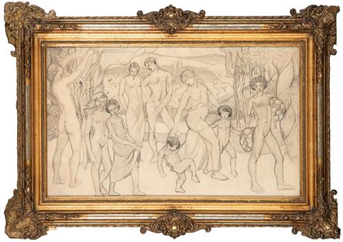 ESCUELA ESPAÑOLA C. 1920 - Alegoría. Boceto para mural