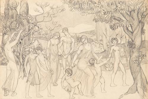 ESCUELA ESPAÑOLA C. 1920 - Alegoría. Boceto para mural