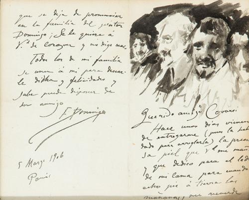 FRANCISCO DOMINGO MARQUÉS - Carta con ilustración dirigida a Adelardo Covarsi. París