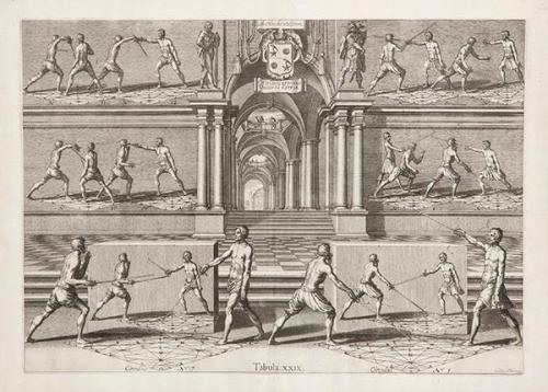  GÉRARD THIBAULT - Importante lote de once grabados pertenecientes al tratado de esgrima, Académie de l'Espée