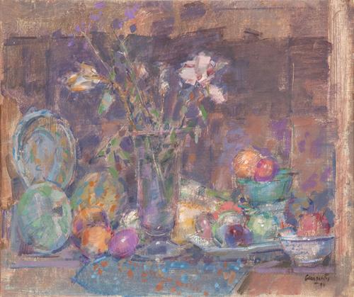 JULIAN GRAU SANTOS - Naturaleza muerta con vaso de cristal