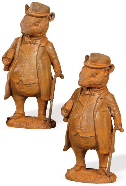 Pareja de ratones de hierro colado para jardín.