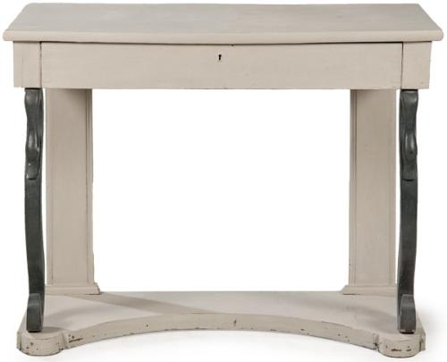 Consola Fernandina, con tapa rectangular y cajón en el frente en madera pintada de gris