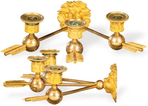 Pareja de apliques de bronce dorado, estilo Luís XVI, Francia S. XIX.