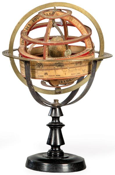 Esfera armilar J. Forest para el mercado español en madera y latón S. XIX.