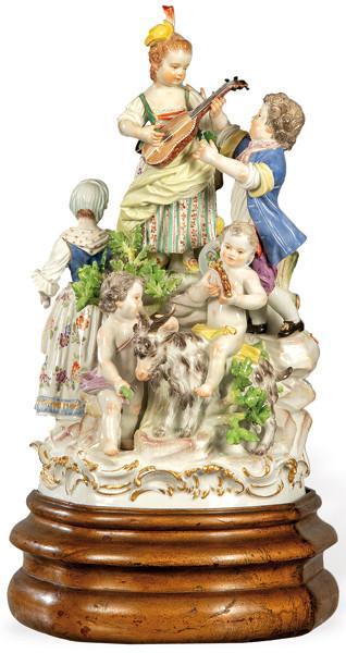  Concierto campestre en porcelana modelada, pintada y esmaltada de Meissen