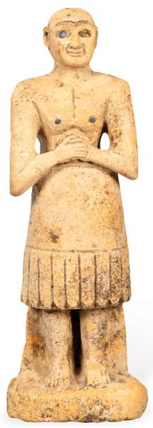 Orante votivo sumerio de alabastro y ojo de lapislázuli, Sumeria Iraq/siria h. 3000 a.C