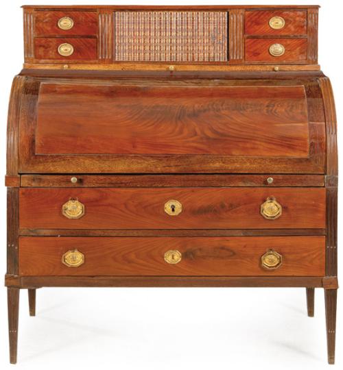Bureau secreter Luis XVI en madera de caoba, con tapa de cilindro