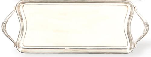 Bandeja rectangular alargada de dos asas de plata española punzonada 1ª Ley de Cortabarría y Cia.