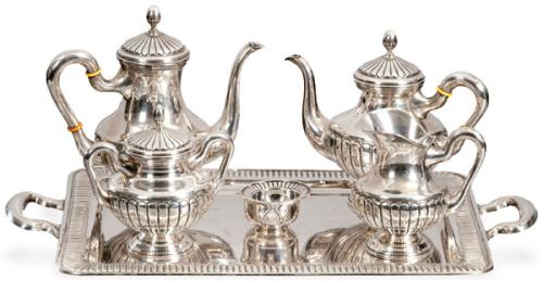 Juego de café y te de plata española punzonada 1ª Ley de Pasgorcy.