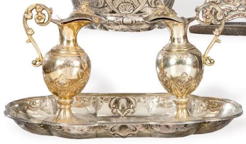  Vinajeras de plata francesa sobredorada punzonada Ley 950 de -JEAN? S. XIX.