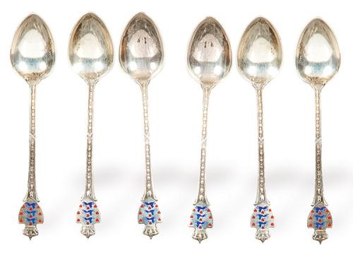 Juego de seis cucharillas de café y una de azucar de plata danersa punzonada Ley Sterling.