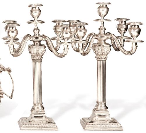 Pareja de candelabros de plata española punzonada de Durán, Madrid Villa y Corte 1924.