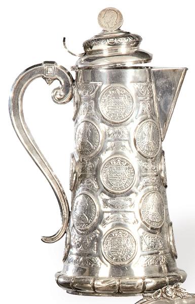 Jarra de cerveza con tapa de plata española punzonada 1ª Ley.