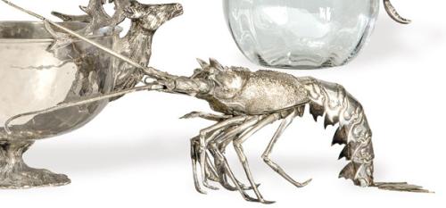 Gran langosta articulada de metal plateado S. XX.