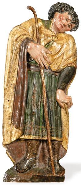  Santo con cayado en madera tallada y policromada S. XVII