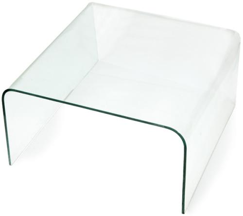 Mesa auxiliar realizada con una única lámina de cristal templado transparente de gran grosor