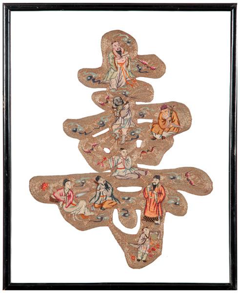  Fragemnto de tela de seda bordada, China S. XIX.