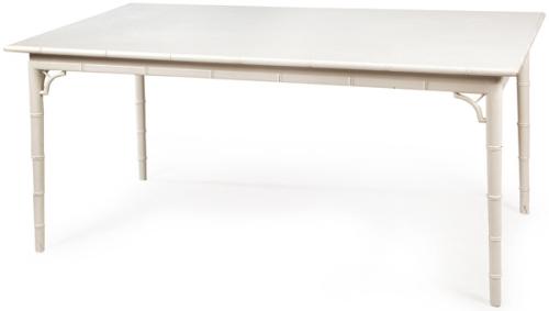  Mesa de comedor estilo Chippendale en madera imitando bambú, pintada de blanco.