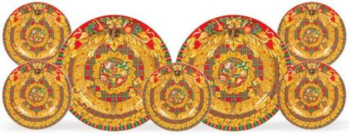  Conjunto de dos platos grandes y cinco platos pequeños de porcelana de la colección Versace para Rosenthal, concretamente el modelo "Yuletide Cheer"