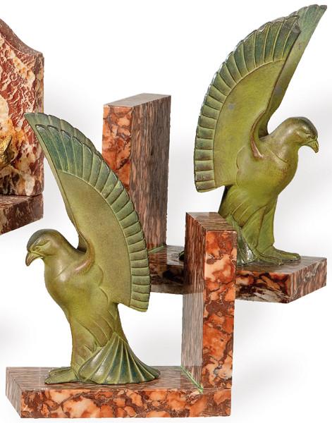 Pareja de sujetalibros Art Deco palomas