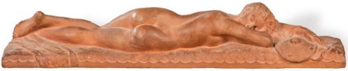 Marcel Bouraine Mujer Recostada en terracota