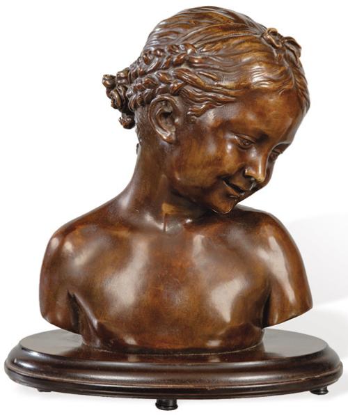  "Niña" busto de bronce patinado S. XX