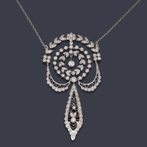  Colgante - pendentif con diamantes talla brillante y sencilla de aprox. 3,00 ct en total.