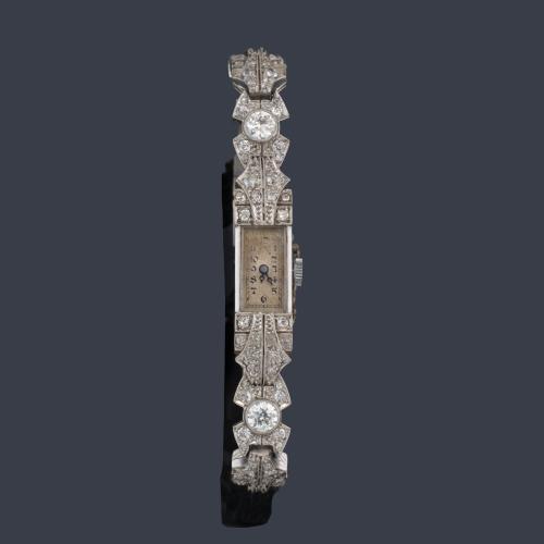 Reloj - joya época 'Art Decó' con diamantes talla antigua y  sencilla de aprox. 1,55 ct en total. Años '30.