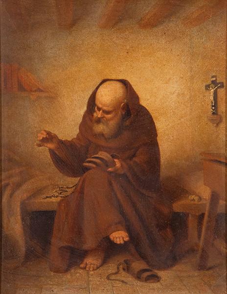 ESCUELA ESPAÑOLA S. XIX - Fraile cosiendose la sandalia