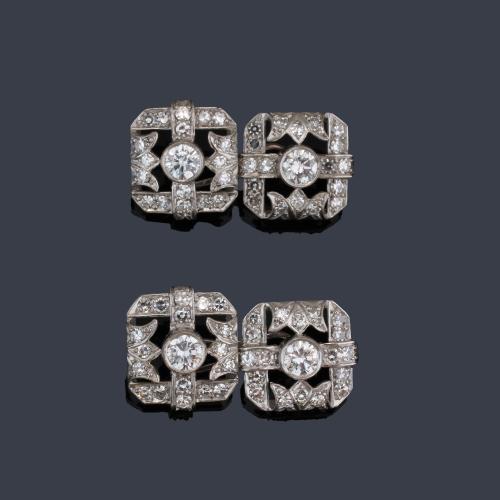 Gemelos estilo 'art decó' con diamantes talla brillante y sencilla de aprox. 2,00 ct en total.