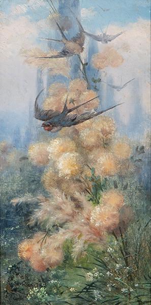 ALEJANDRO DE RIQUER I YNGLADA, CONDE DE CASA DÁVALOS - Golondrinas en un paisaje florido