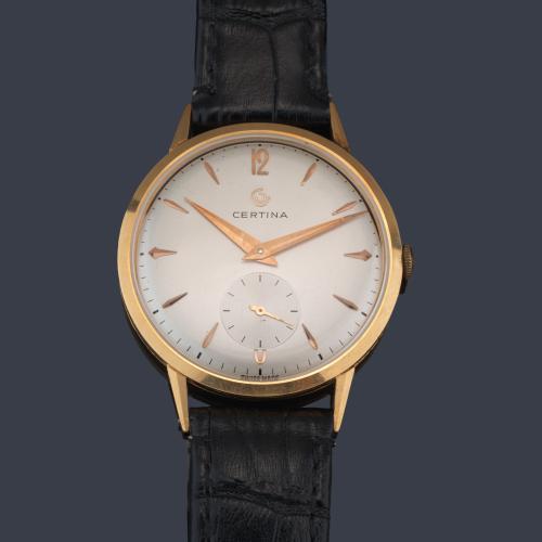  CERTINA de caballero con caja en oro amarillo de 18 K.