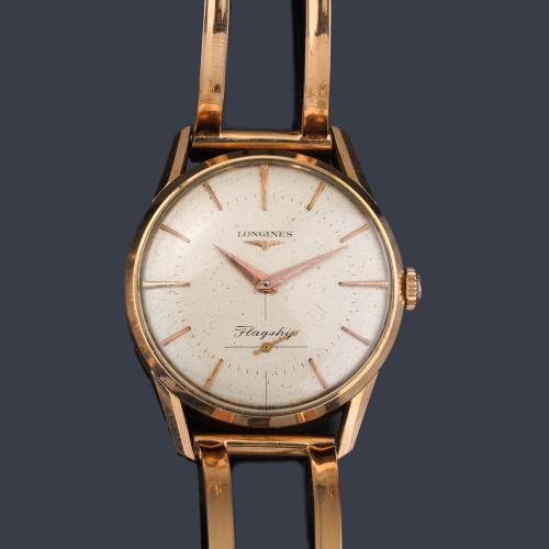 LONGINES Flagship de caballero con caja y brazalete en oro rosa de 18 K.