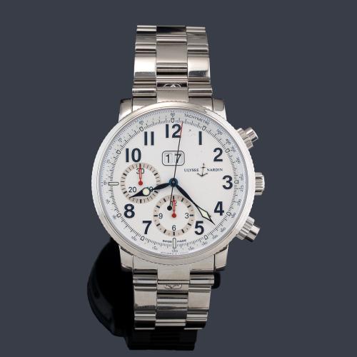 ULYSSE NARDIN Marine Chronograph nº 0805 de caballero con caja y brazalete en acero. Con estuche y documentación.