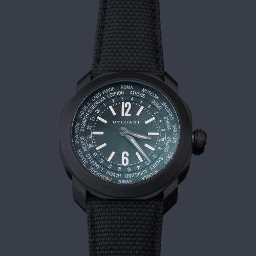  BVLGARI Octo Roma GMT ref. BU1FH18 de caballero, caja en acero con tratamiento DLC negro.Con estuche y documentación.