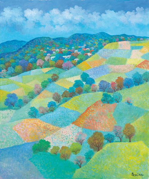 AURELIO PESCINO - Paisaje con pueblo al fondo