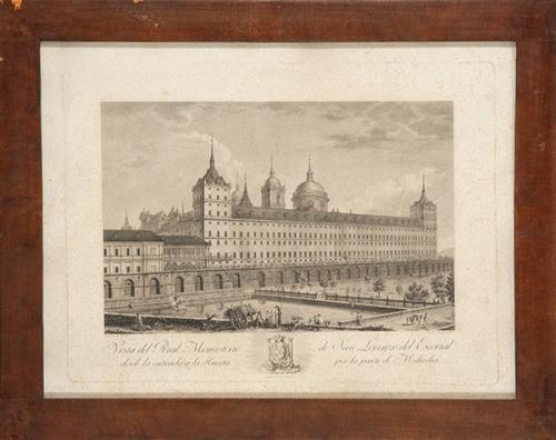 TOMÁS LÓPEZ ENGUÍDANOS - Vista del Real Monasterio de San Lorenzo del Escorial desde la entrada a la huerta y Vista del Real Monasterio de San Lorenzo del Escorial desde la entrada a la huerta