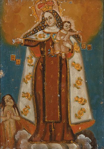 ESCUELA CUZQUEÑA S. XIX-XX - Nuestra Señora del Carmen intercediendo por las ánimas del Purgatorio