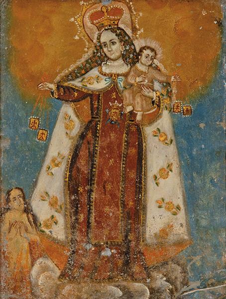 ESCUELA CUZQUEÑA S. XIX-XX - Virgen del Carmen intercediendo por las almas del Purgatorio