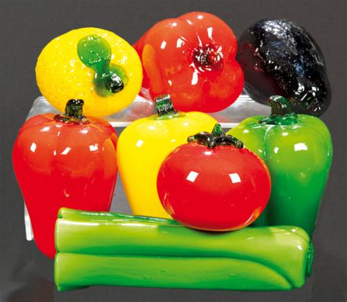 Ocho frutas y hortalizas de cristal de Murano.