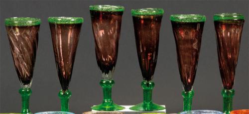 Juego de seis copas de champán de cristal mejicano de El Comal.