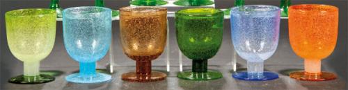 Seis vasos de cristal de colores mejicanos El Comal.