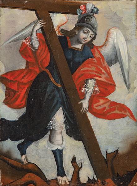 ESCUELA CUZQUEÑA S. XVIII - San Miguel Arcángel venciendo al diablo