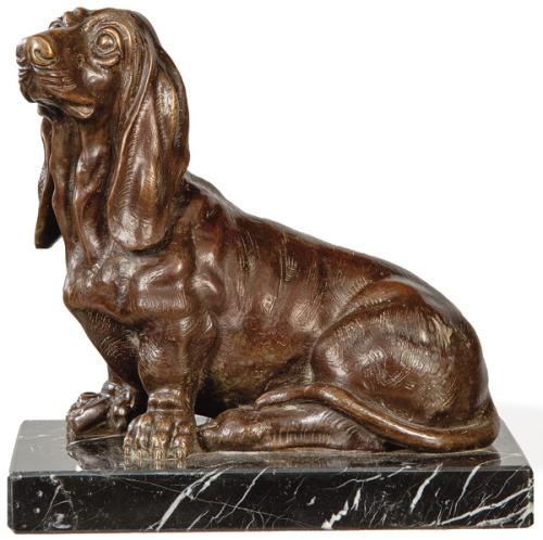  "Basset Hound" de bronce patinado mediados S. XX.