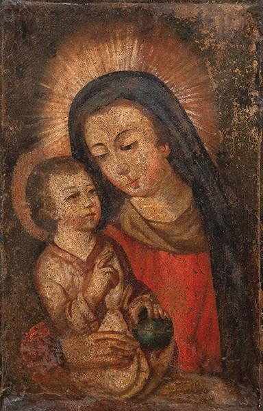  ESCUELA CUZQUEÑA S. XIX - Virgen con el Niño