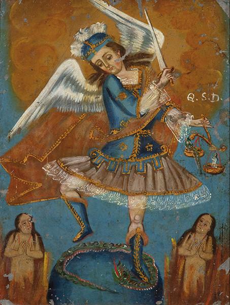 ESCUELA CUZQUEÑA S. XIX-XX - San Miguel pesando las almas